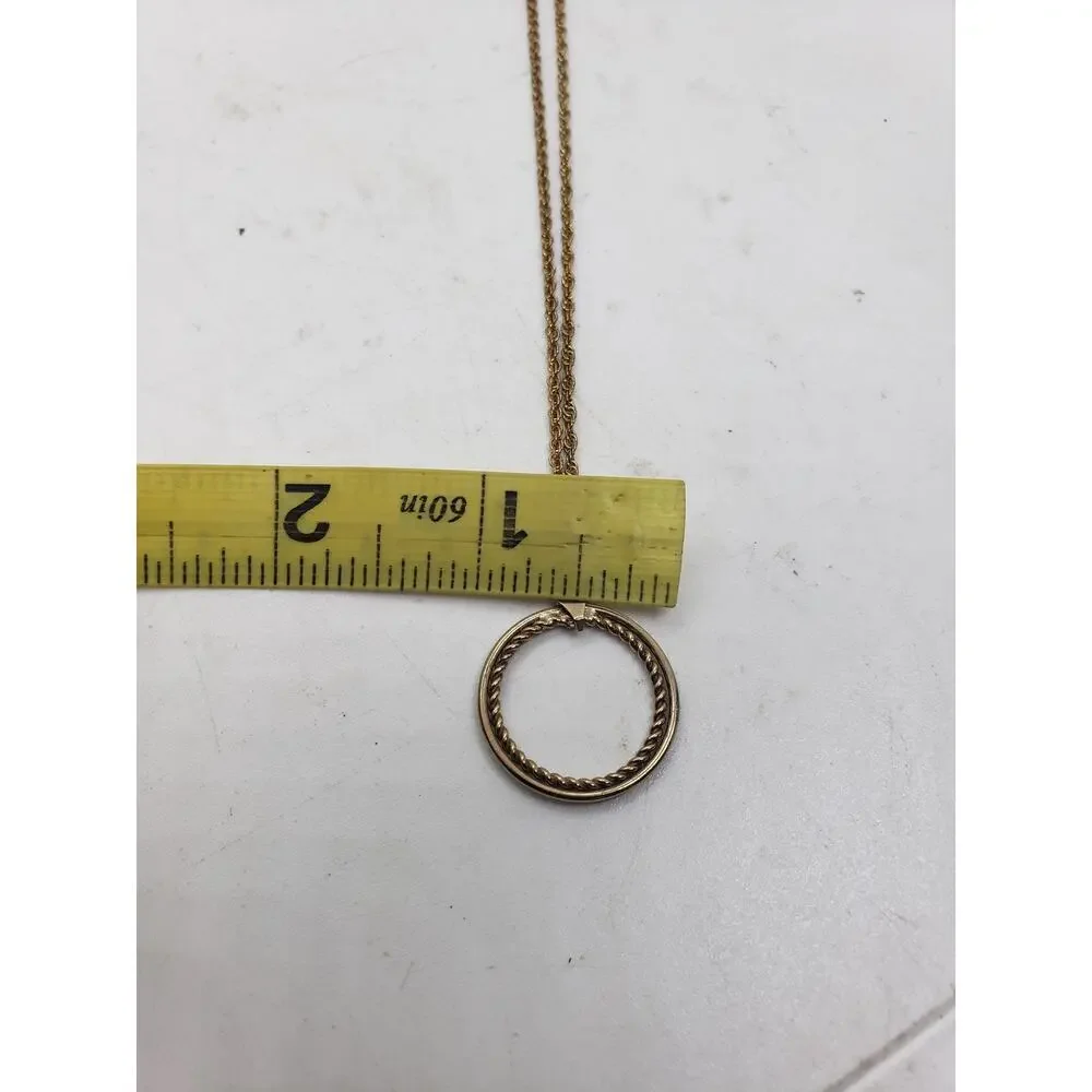 Vintage Pendant Necklace Gold Plated Twisted Rope & Round Hoop Gold Plated chain
